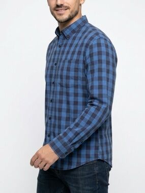 Men's long-Sleeve Blue & black Button-Up Shirt
